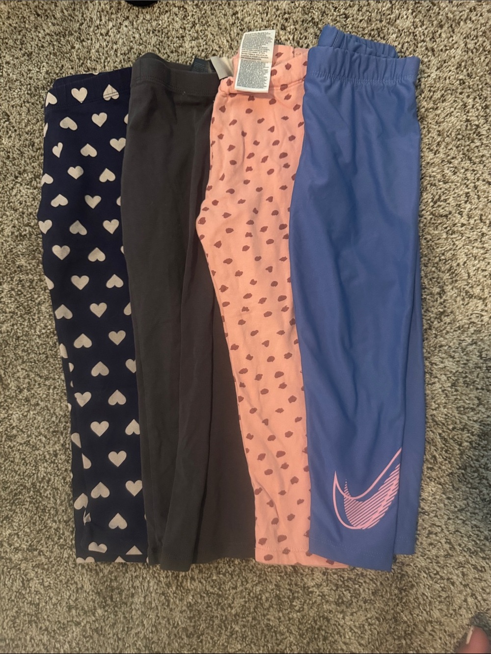 Nike Girls' Blue with Pink Swoosh, Primary Heart, and H&M Legging Bundle